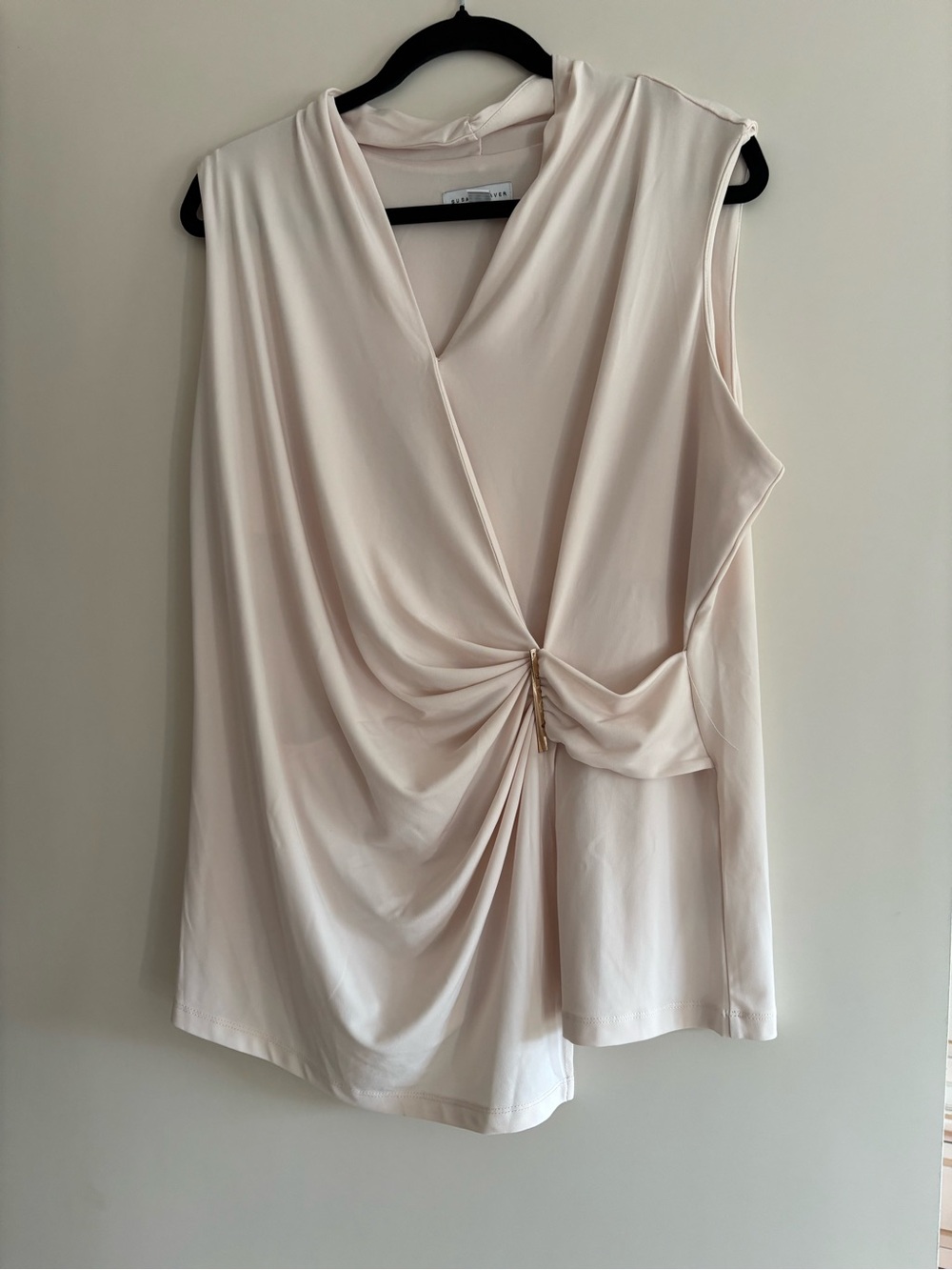 Susan Graver Sleeveless Ivory  Liquid Knit Faux Wrap Top